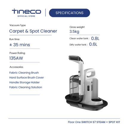 Tineco Floor One Switch S7 Steam Spot Kit Smart 6-in-1 Multi-Function Wet Dry Vacuum Cleaner