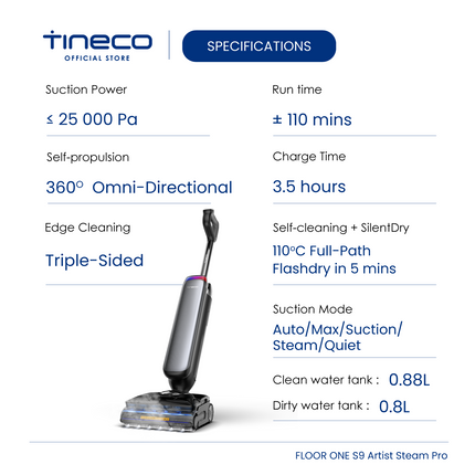 【Hii Hii Family限时团购】 Tineco Floor One S9 Artist Steam Pro Smart Wet & Dry Vacuum Cleaner