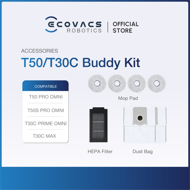 Ecovacs Deebot T50/T50S Pro Omni - Accessories Kit, Mop Pads & Dustbag