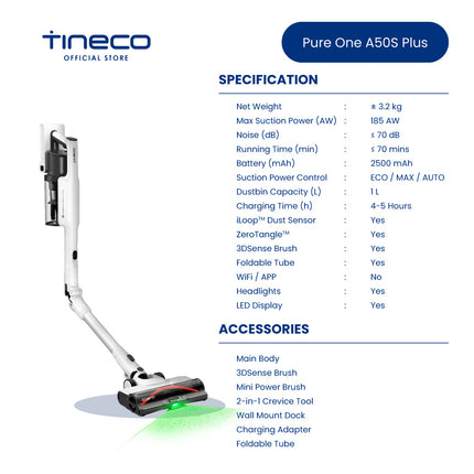 Tineco Pure One A50S Plus Cordless Stick Vacuum Cleaner